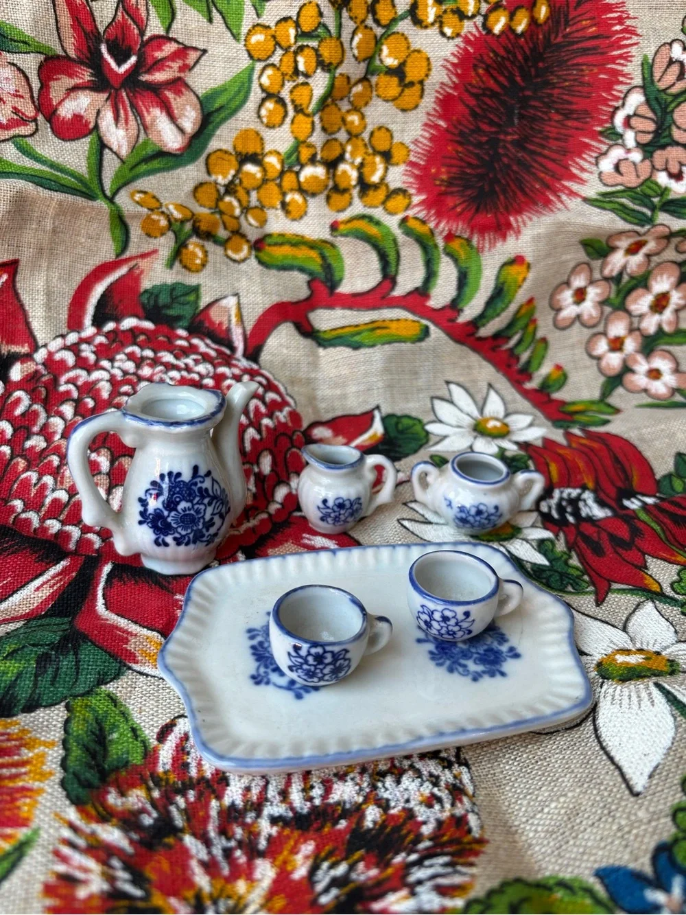 Blue Floral Miniature Tea Set - White and Blue Porcelain